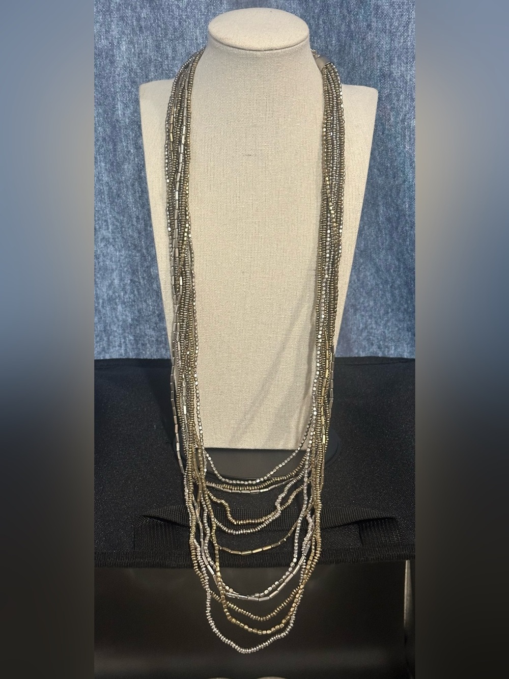 Chico's Layered Long Mixed Metals Opera Necklace in Silver and Gold